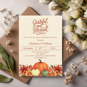 Invitación La calabaza agradecida bendecida cena de Acción de