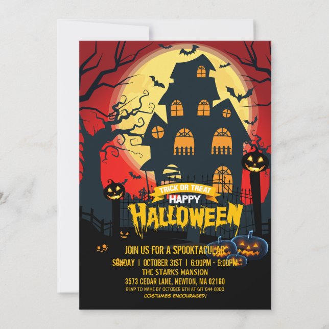 Invitación La calabaza atormentada casa Spooktacular Hallowee (Anverso)