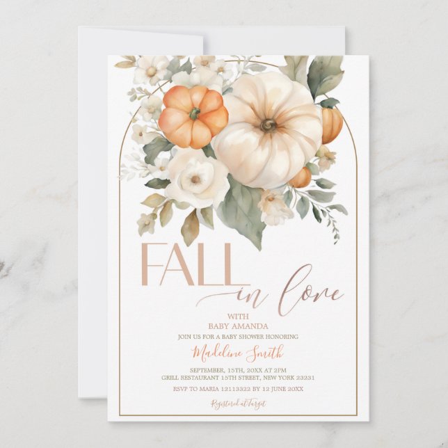 Invitación La Calabaza Blanca De Verdor Cae Enamorada Baby Sh (Anverso)