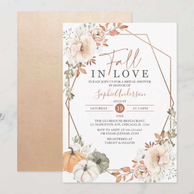 Invitación La Calabaza De Boho Otoño Cae Enamorada Ducha De N (Anverso / Reverso)