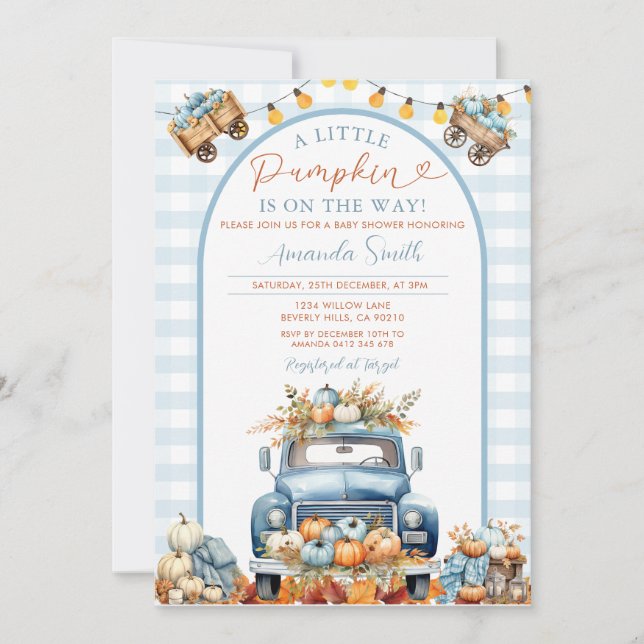 Invitación La Calabaza de Camión Azul Boho está en camino a B (Anverso)