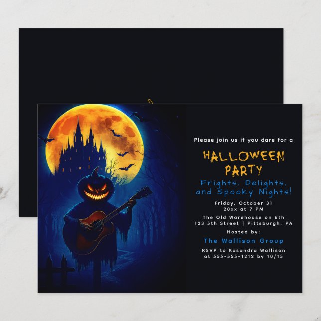 Invitación La calabaza de Halloween canta (Anverso / Reverso)