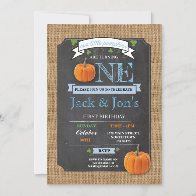 Invitación La calabaza de los gemelos 1ra primera una fiesta (Anverso)