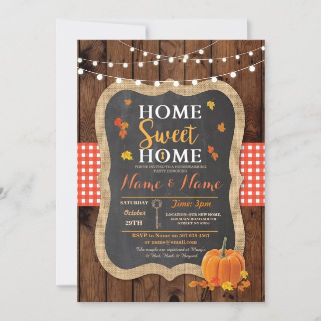Invitación La calabaza de madera de la caída casera dulce del (Anverso)