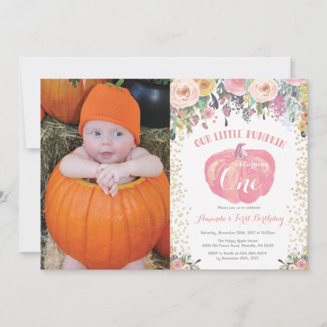 Invitación La calabaza es el primer cumpleaños de la invitaci (Anverso)