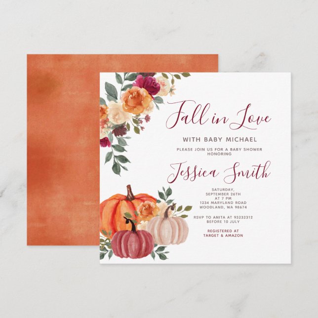 Invitación La calabaza Naranja quemada se enamora Baby Shower (Anverso / Reverso)