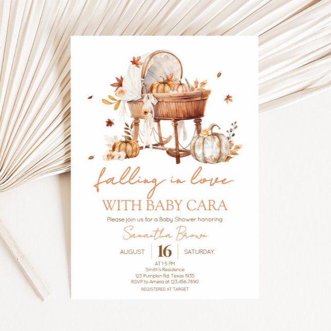 Invitación La calabaza otoñal se enamora Baby Shower (Falling in Love Autumn Pumpkin Baby Shower Invitation)