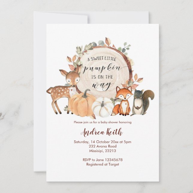 Invitación La Calabaza Pequeña De Woodland Está En Camino De  (Anverso)