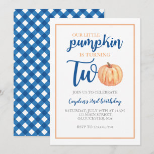 Invitación La calabaza pequeña es dos cumpleaños de otoño azu