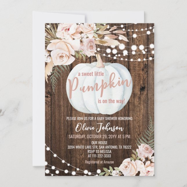 Invitación La calabaza pequeña está en camino a Baby Shower (Anverso)