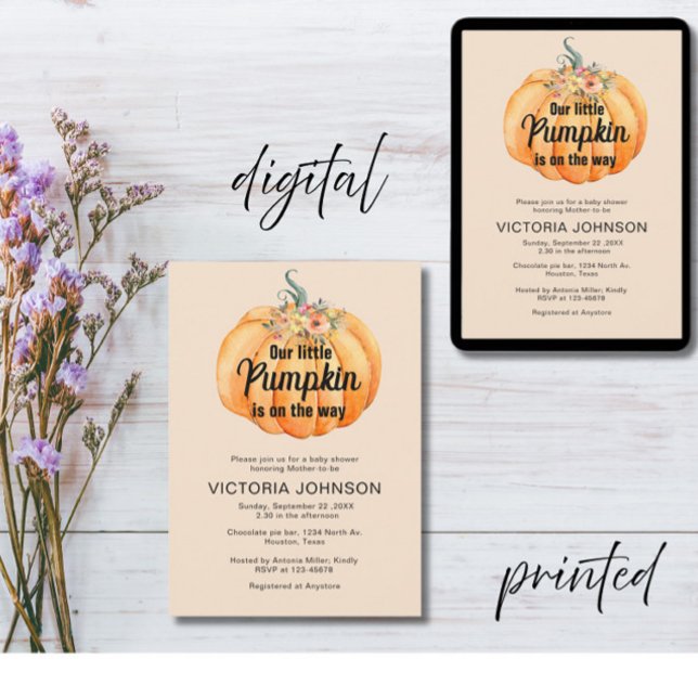 Invitación La calabaza pequeña está en camino a Baby Shower (Subido por el creador)