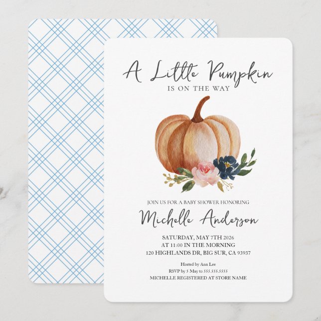 Invitación La Calabaza Pequeña Está En Camino De Baby Shower (Anverso / Reverso)