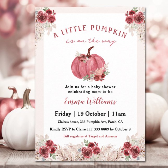 Invitación La Calabaza Pequeña Está En Camino De Baby Shower (Little Pumpkin Is On The Way Baby Shower Invitation)