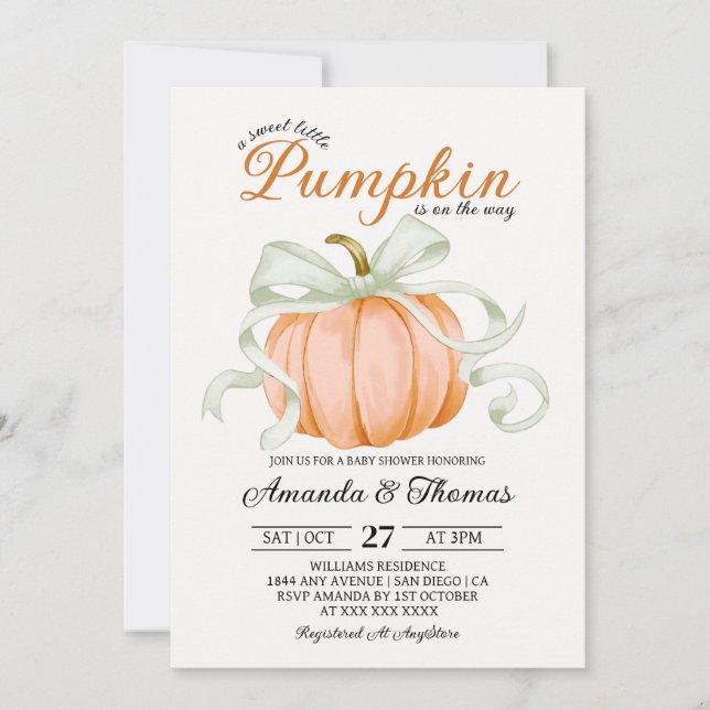 Invitación La Calabaza Pequeña Está En Camino De Baby Shower (Anverso)