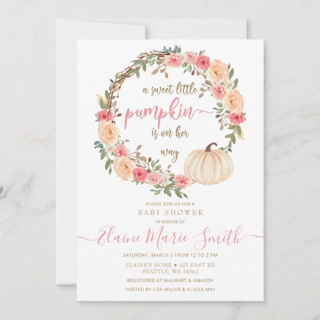 Invitación la calabaza pequeña está en camino de caer la duch (Anverso)