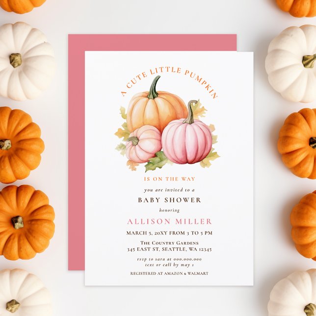 Invitación la calabaza pequeña está en camino de otoño Chica  (little pumpkin is on the way fall Girl baby shower Invitation)