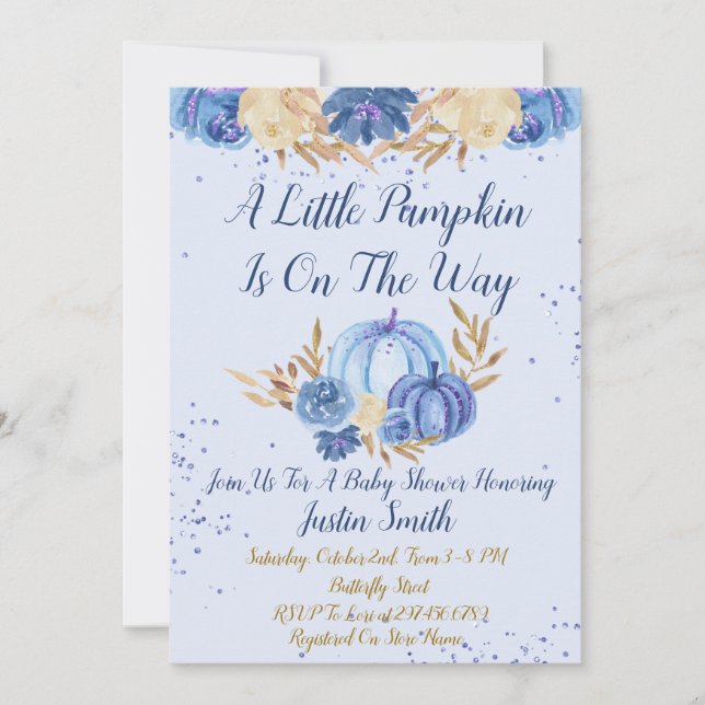 Invitación La Calabaza Pequeña Está En Camino Del Baby Shower (Anverso)
