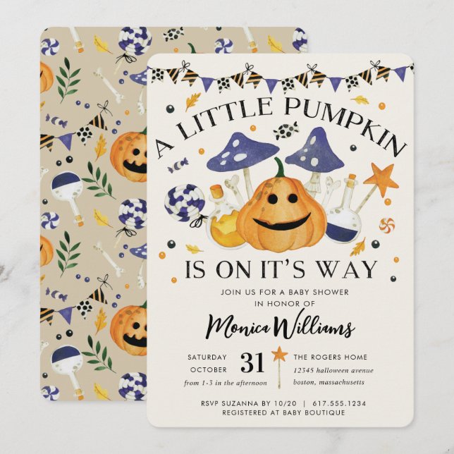 Invitación La calabaza pequeña se acerca a la Baby Shower de  (Anverso / Reverso)