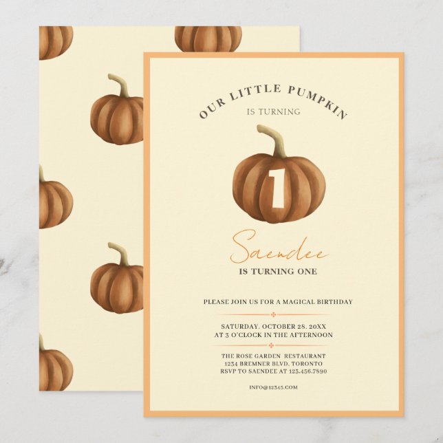 Invitación La Calabaza Pequeña Se Está Volviendo Una Invitaci (Anverso / Reverso)