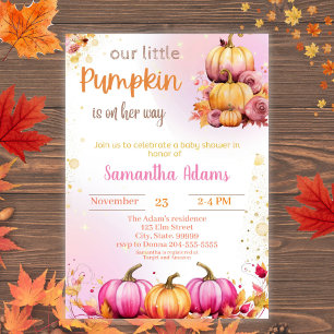 Invitación La calabaza rosa está en camino a Baby Shower In