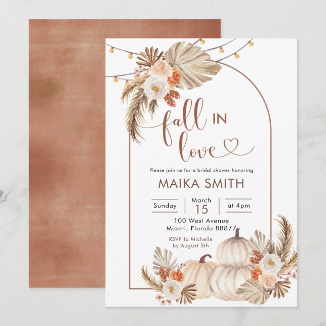 Invitación La calabaza rusa de Boho se enamora ducha de novia (Anverso / Reverso)