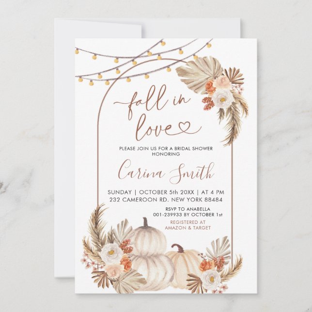 Invitación La calabaza rusa de Boho se enamora ducha de novia (Anverso)