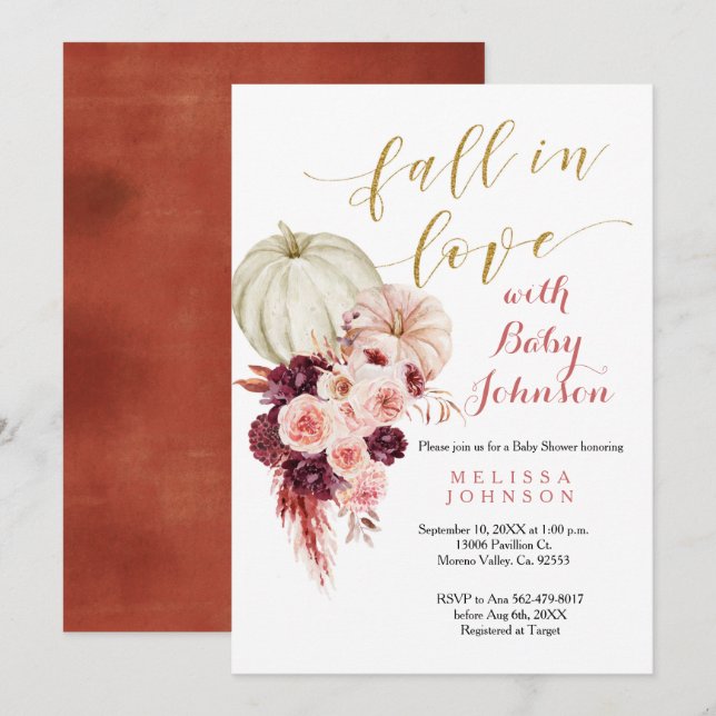 Invitación La calabaza rusa de Marsala se enamora Baby Shower (Anverso / Reverso)