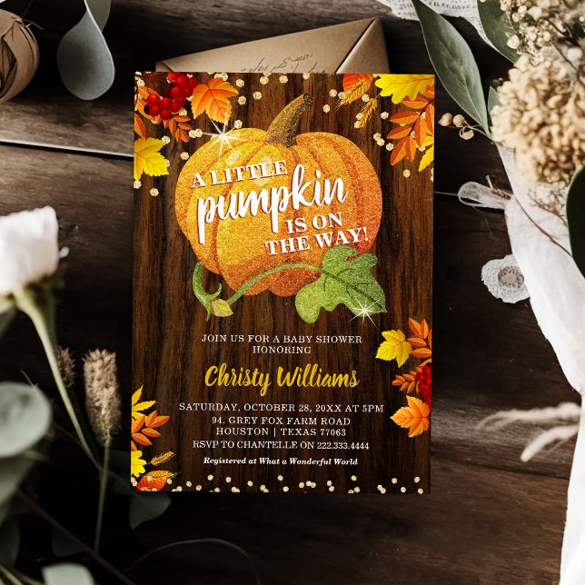 Invitación La Calabaza Rusa Purpurina cae en Baby Shower neut (Subido por el creador)