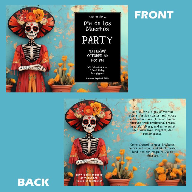 Invitación 💀 La Calavera en gorra con flores (💀 La Calavera in hat with flowers Invitation)