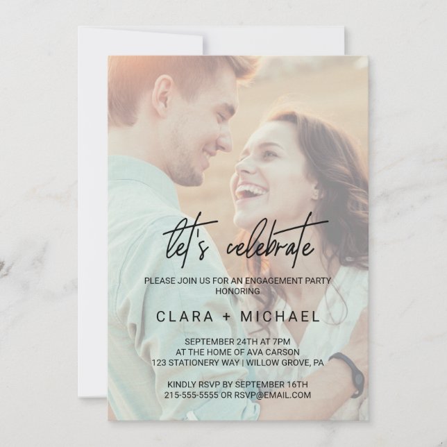 Invitación La caligrafía caprichosa y la foto falsa celebremo (Anverso)