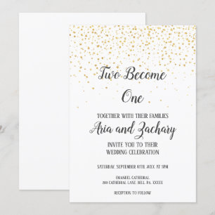 Invitación La caligrafía de confetti de oro dos se convierte