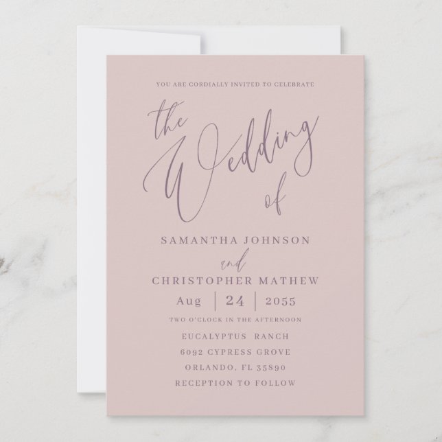 Invitación La caligrafía de oro Rosa de moda el Boda de (Anverso)