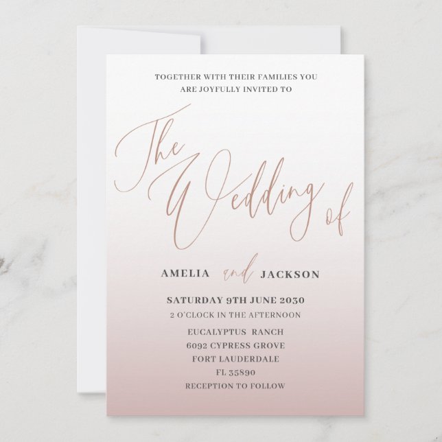 Invitación La Caligrafía De Oro Rosa Moderna El Boda De (Anverso)