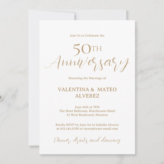 Invitación La caligrafía del oro 50° aniversario del Boda (Anverso)