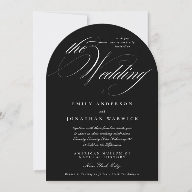 Invitación La caligrafía elegante premium de Onyx El arco Bod (Anverso)