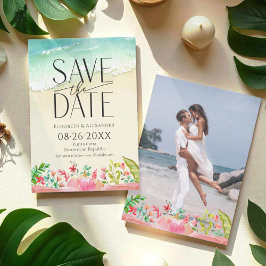 Invitación La caligrafía floral tropical de la playa tropical