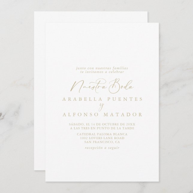 Invitación La caligrafía idílica del oro Nuestra Boda Boda   (Anverso / Reverso)
