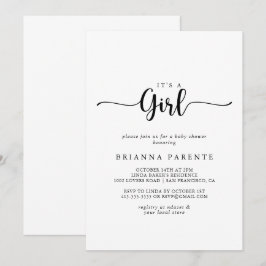Invitación La caligrafía minimalista es un Baby Shower Chica
