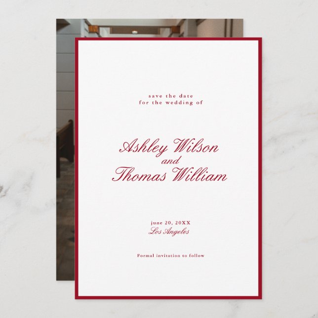 Invitación La caligrafía moderna La boda roja salva la fecha (Anverso / Reverso)