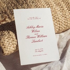 Invitación La caligrafía moderna La boda roja salva la fecha