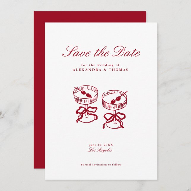 Invitación La caligrafía moderna La boda roja salva la fecha (Anverso / Reverso)