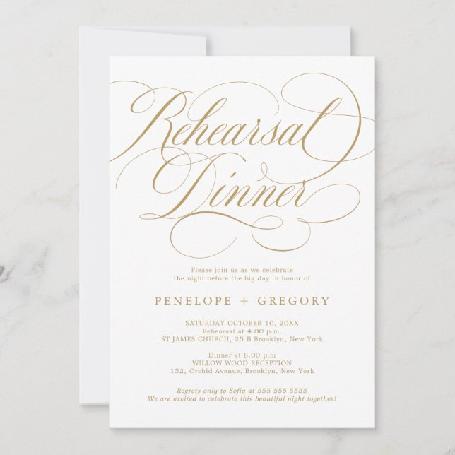 Invitación La caligrafía moderna oro eterno de la eterna Cena (Anverso)