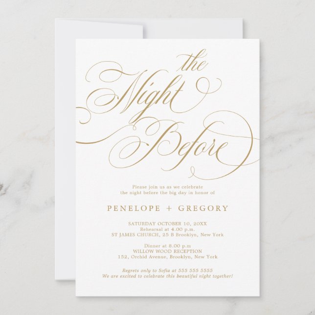 Invitación La caligrafía moderna oro eterno la noche anterior (Anverso)