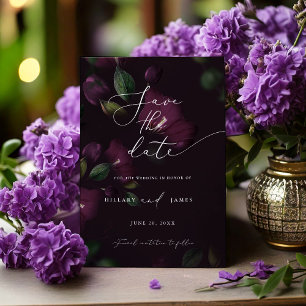 Invitación La caligrafía Moody Purple Blooms Salva la fecha
