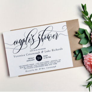 Invitación La caligrafía negra relaja la ducha de la pareja