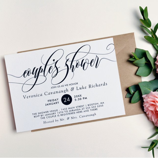 Invitación La caligrafía negra relaja la ducha de la pareja (Subido por el creador)