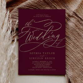 Invitación La caligrafía romántica de Borgoña El Boda de