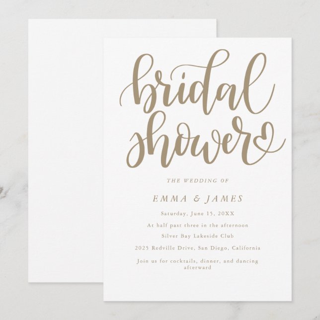 Invitación La caligrafía romántica del oro florece en la duch (Anverso / Reverso)