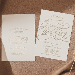 Invitación La caligrafía romántica del oro marfil todo en un 