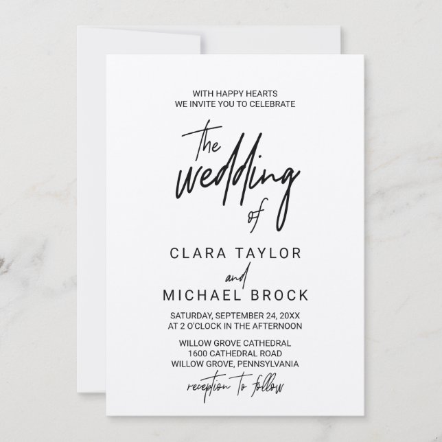 Invitación La Caligrafía Temprana Kraft El Boda De (Anverso)